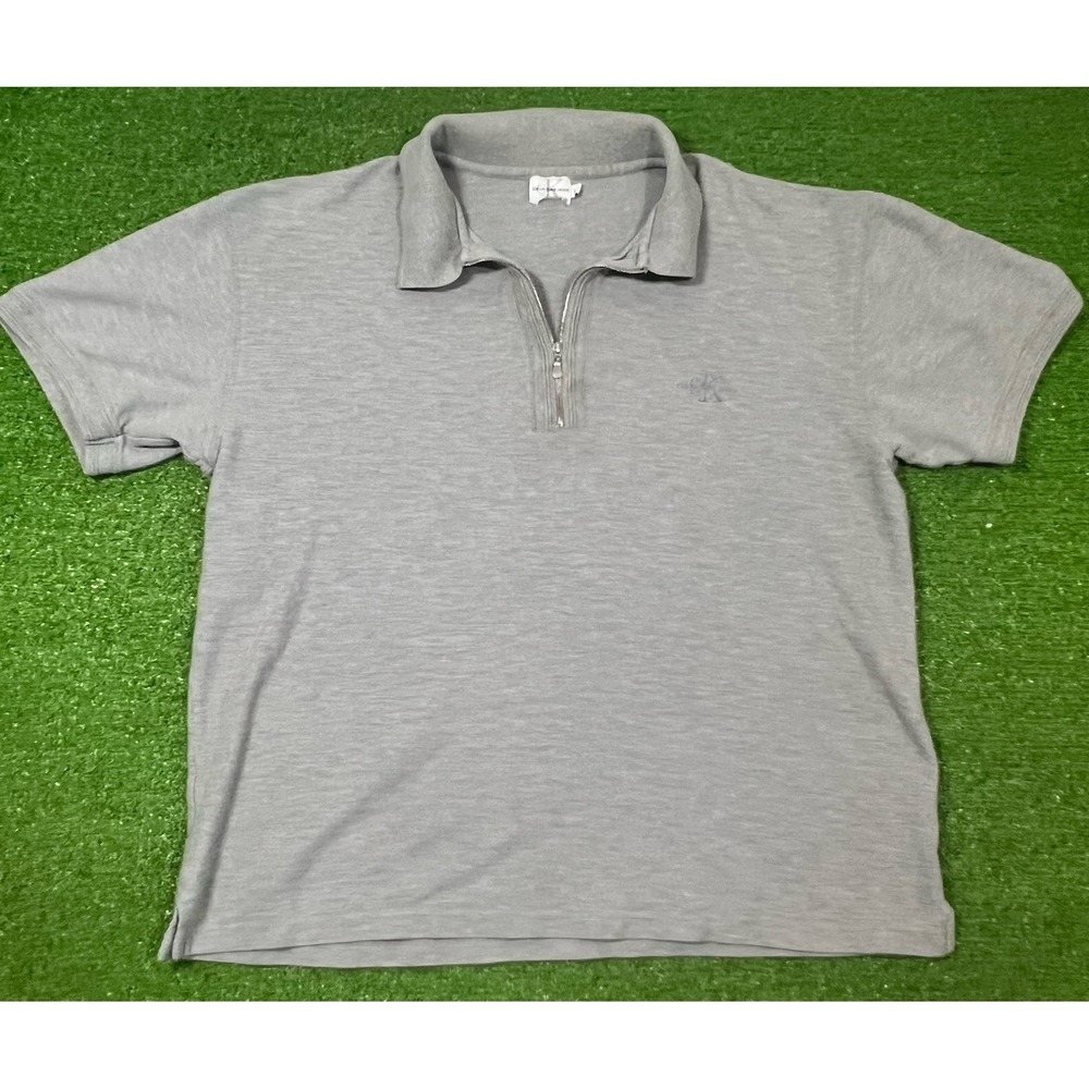 Vintage Calvin Klein Jeans 1/4 Zip‎ LG Short Sleeve Cropped Y2K CK Cotton Polo